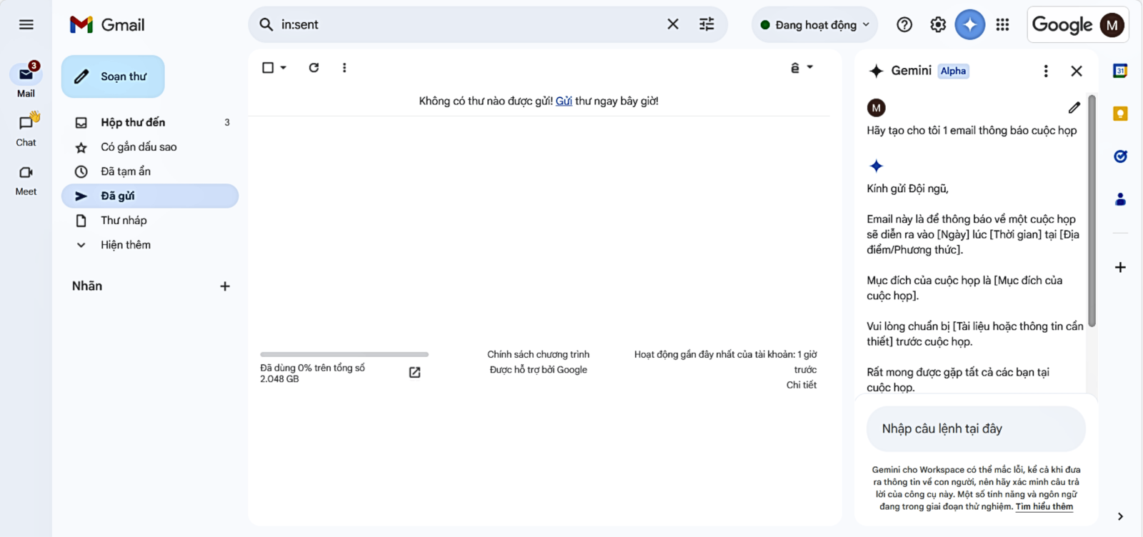 Tính năng "Help me write" trong Gmail và Docs