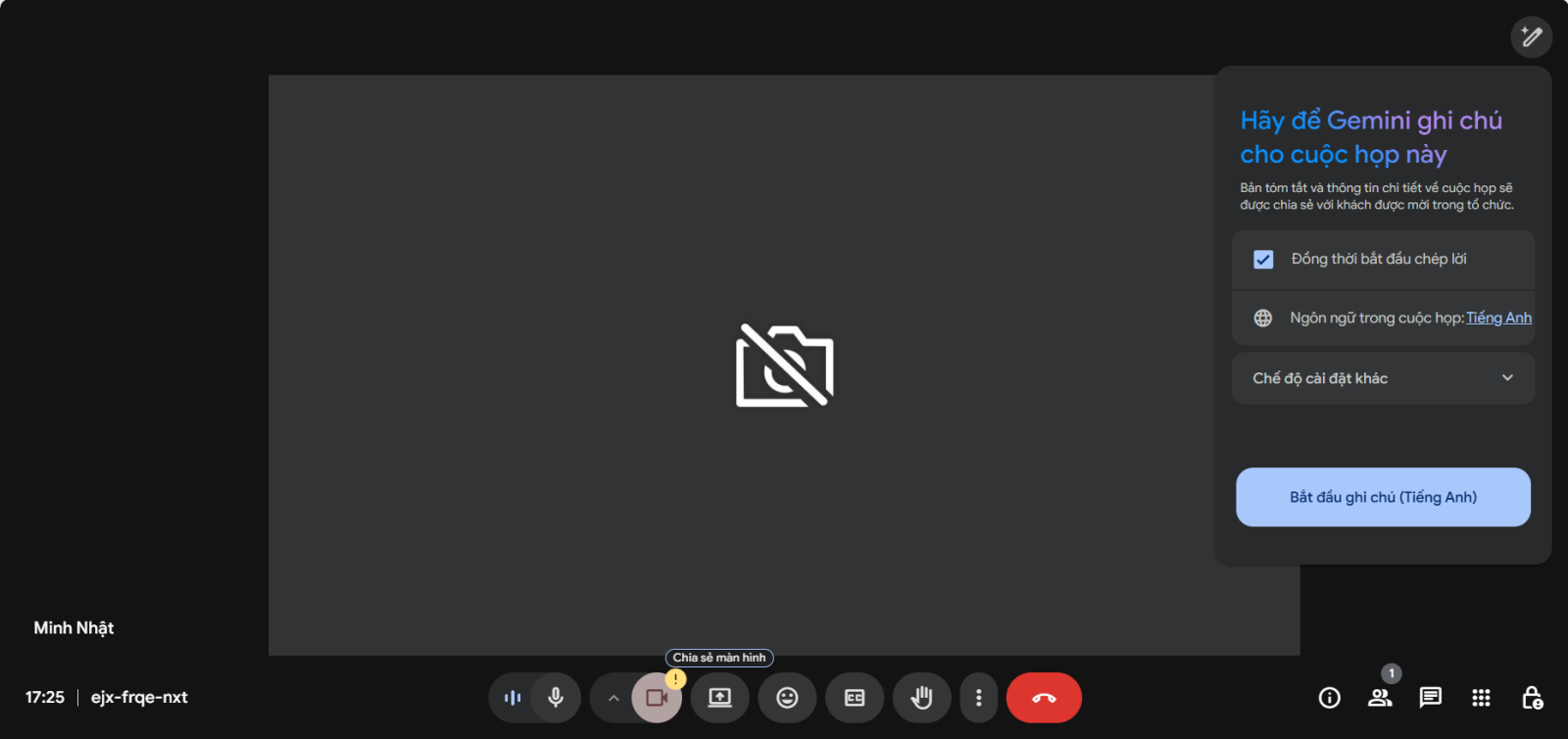 Tính năng "Take notes for me" trong Meet