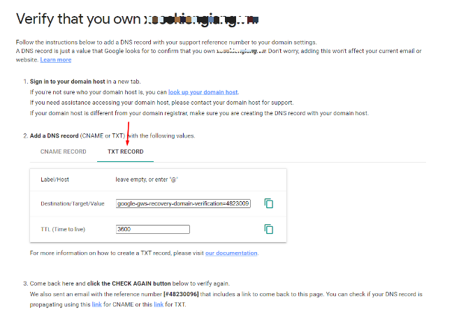 Thêm record TXT vào DNS