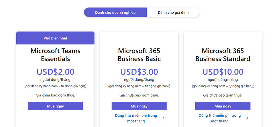 Chi phí Microsoft Teams