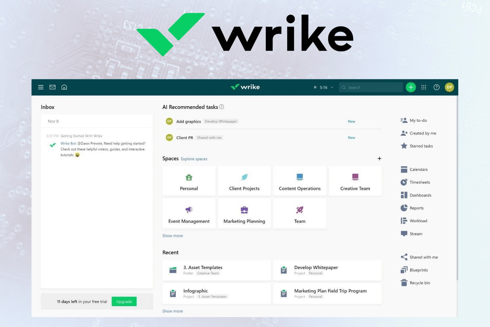 Wrike có khả năng hiển thị toàn diện về tiến độ dự án, giúp các nhà quản lý và thành viên đội ngũ dễ dàng theo dõi công việc toàn diện