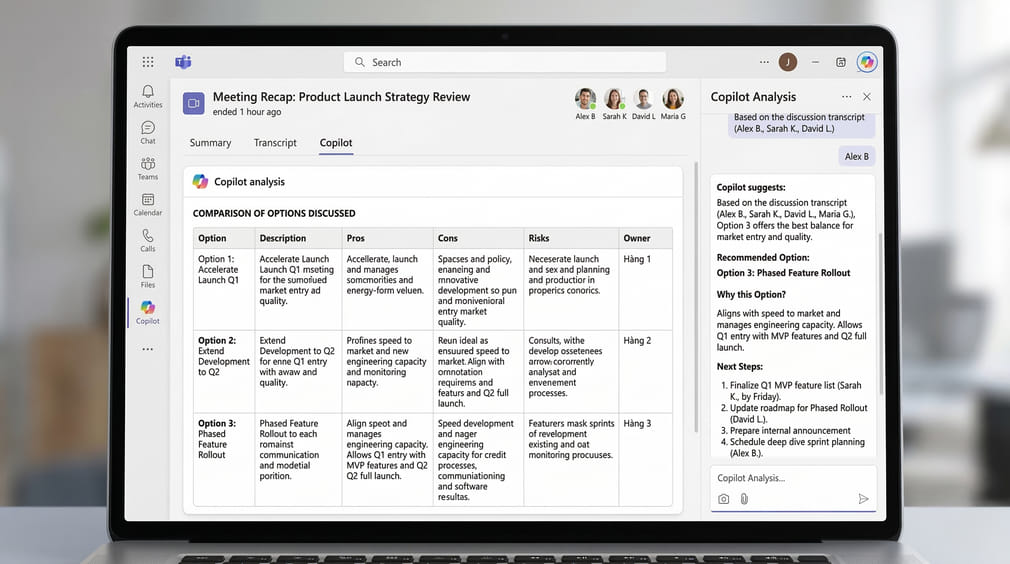 Copilot trong Microsoft Teams: Tóm tắt phương án và đề xuất quyết định sau cuộc họp